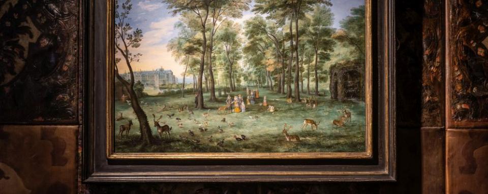 De aartshertogen Albrecht en Isabella in de tuin van hun kasteel op de Coudenberg te Brussel, Jan I Brueghel