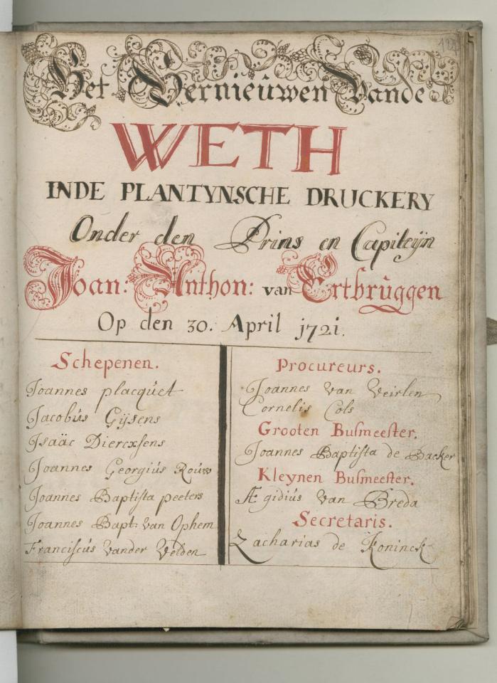 Het nieuwe bestuur van de Kapel verkozen in 1721 