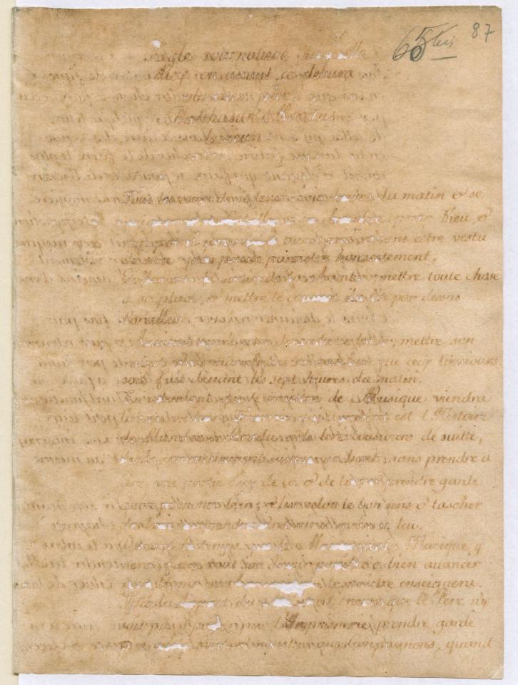 Balthasar II Moretus, ‘Regle journaliere, laquelle d'icy en avant se debvra observer par Balthasar Moretus le jeun’, [ca. 1660] (MPM Arch. 1150a, fol. 87 recto)