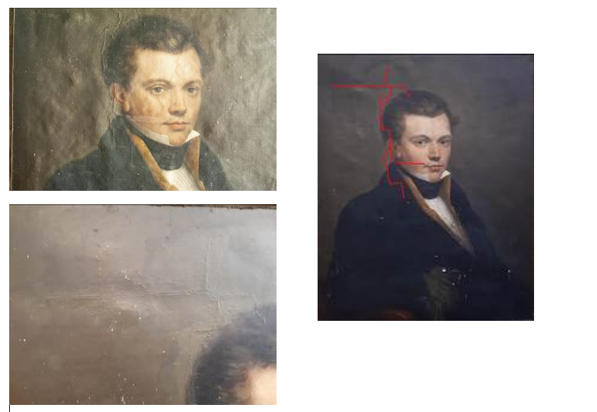 Schilderij van een jongeman waarbij er ingezoomd wordt op onvolmaaktheden van het portret