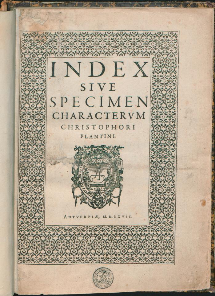 Titelpagina van Index sive specimen characterum Christophori Plantini (1567)