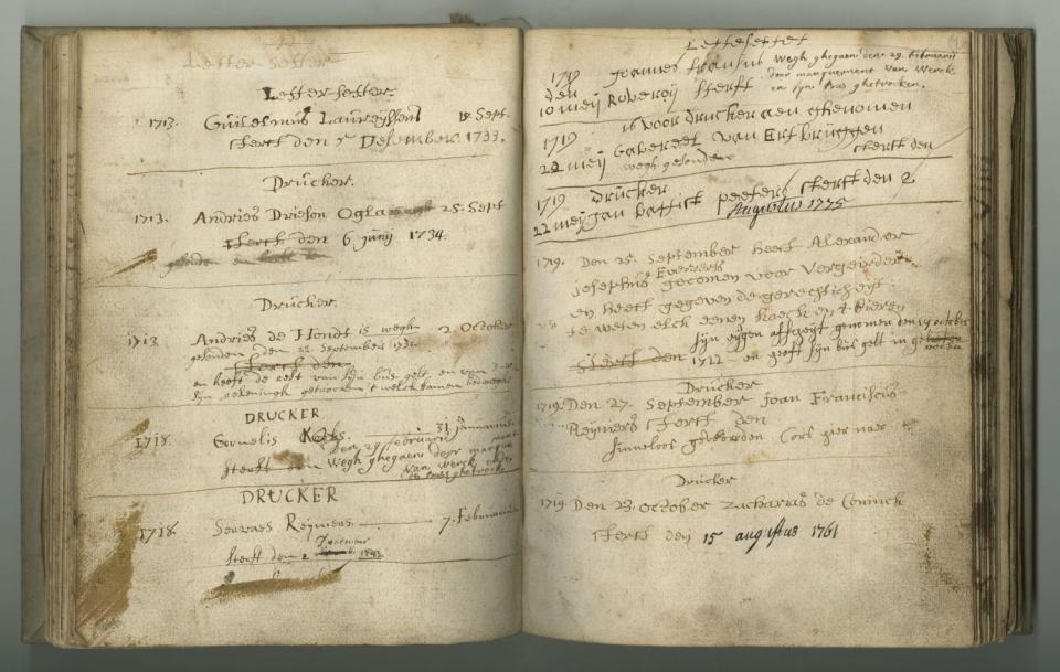 Ledenlijst van de Kapel met centraal op de linkse pagina de gegevens over de aanwerving en het ontslag van Andries d’Hondt 