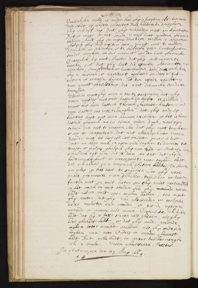 Afschrift van de brief van Balthasar II Moretus aan Peeter Moerentorf de Jonge, 27 mei 1664 (MPM Arch. 298, fol. 21 verso)