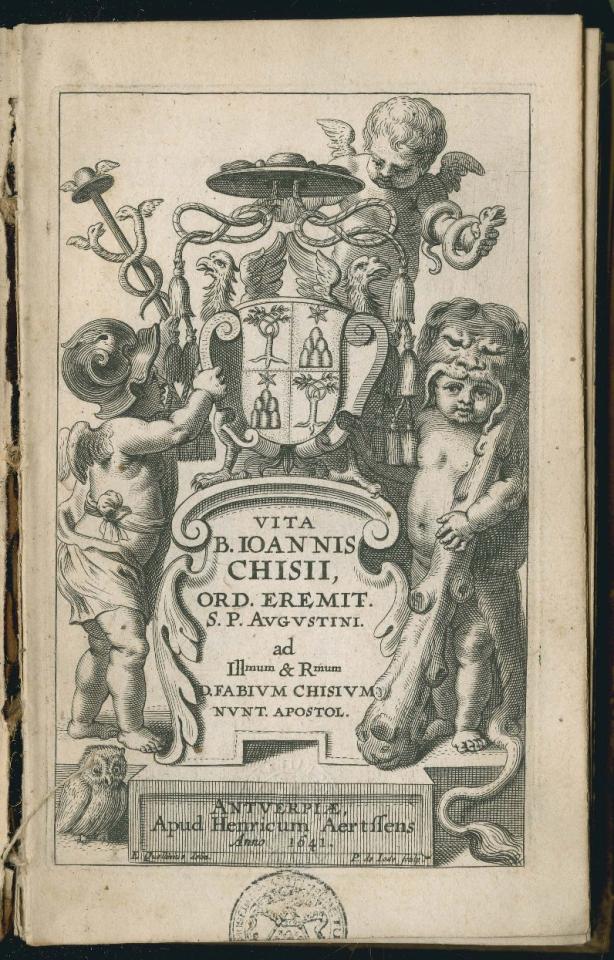 Gegraveerde titelpagina van Vita B. Ioannis Chisii, Antwerpen, Hendrik I Aertssens, 1541 (MPM A 2325, fol. *2 recto)schutblad) 