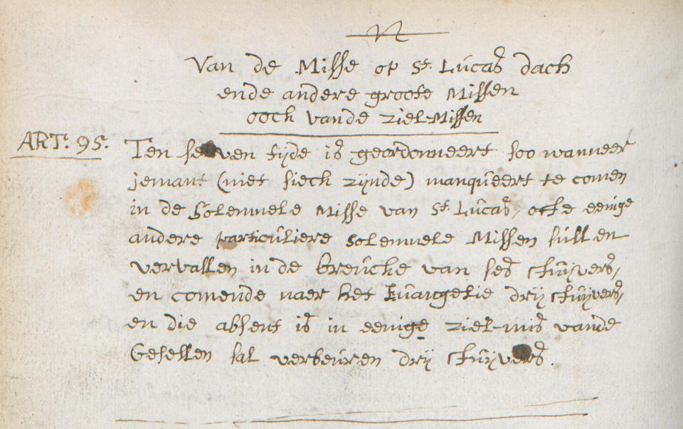 Reglement inzake de mis van Sint-Lucas, uitgevaardigd in 1681