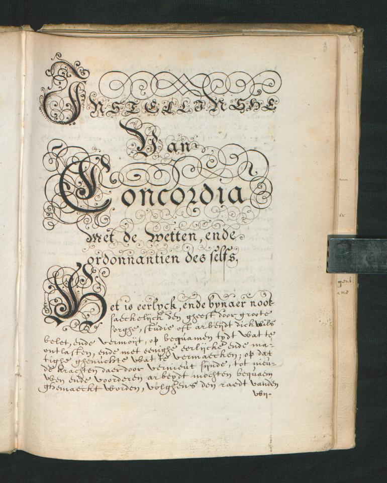 Incipit van de statuten van de broederschap ‘Concordia’ 