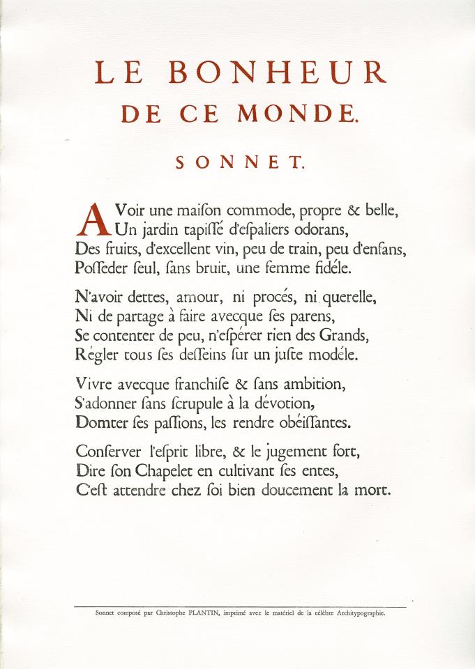 Sonnet 'Le bonheur de ce monde' door Christoffel Plantijn