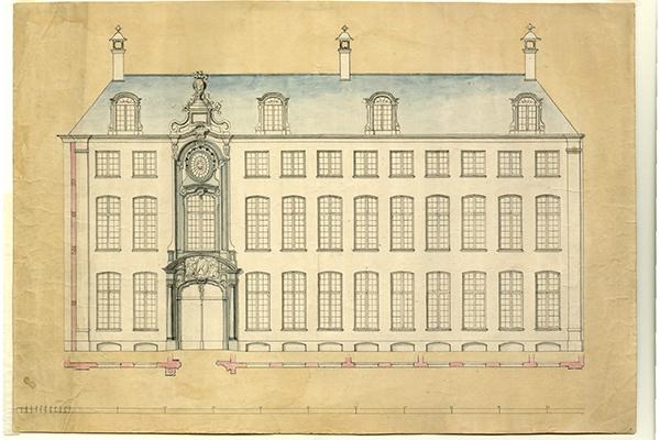 ontwerptekening voor de 18de eeuwse voorgevel
