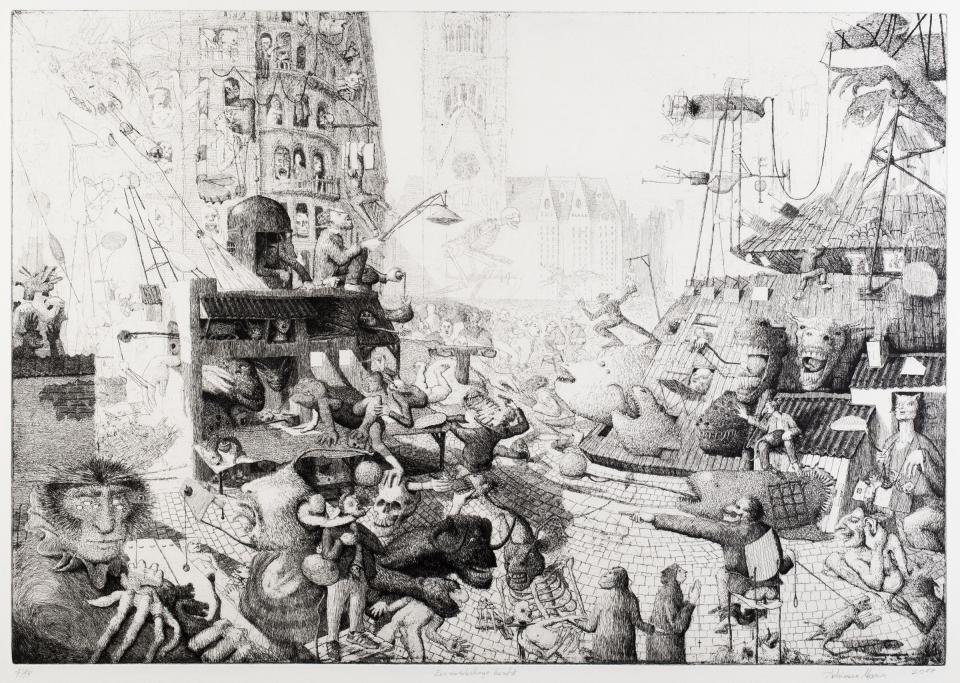 Een zonderlinge herfst, ets op papier, 615 x 815