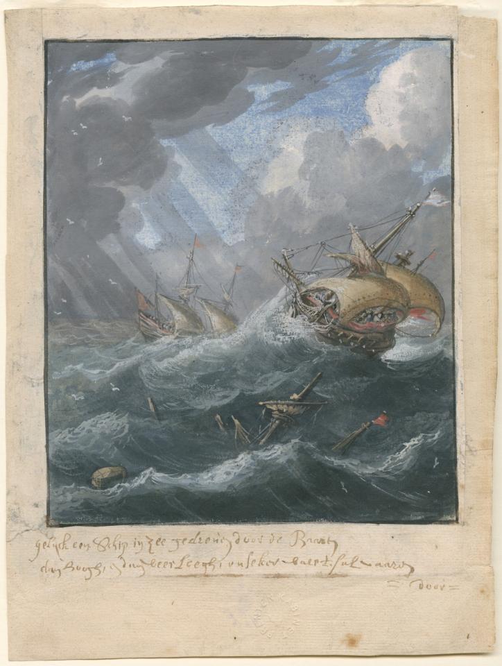 Zeilschepen in een storm, Bonaventura Peeters, 1633-1652