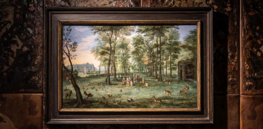 De aartshertogen Albrecht en Isabella in de tuin van hun kasteel op de Coudenberg te Brussel, Jan I Brueghel